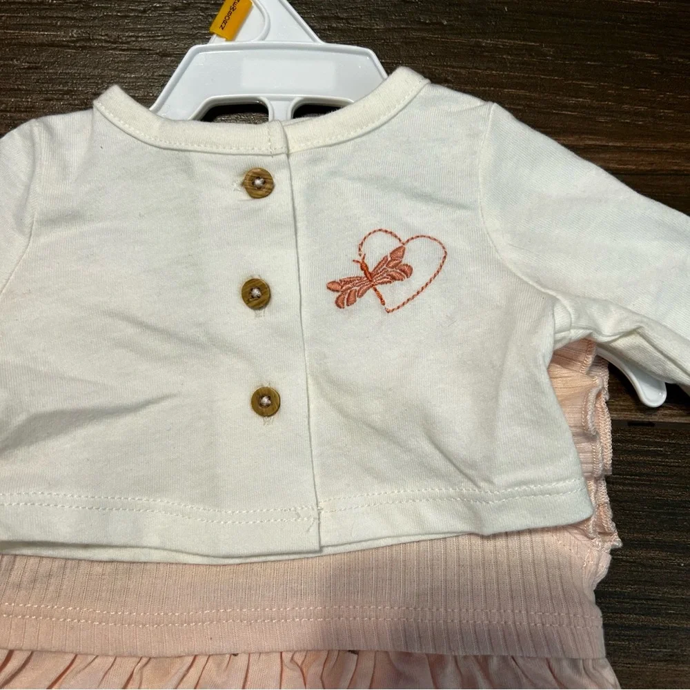 Carter’s Baby 2-Piece Bodysuit Dress & Cardigan Set Newborn Dragonfly Pink White